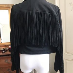 NWT F21 Black suede-like fringe Moto jacket